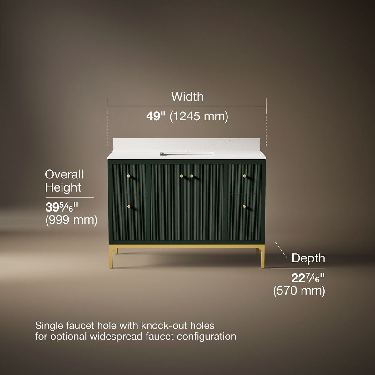 3/4 view of product with dimensions