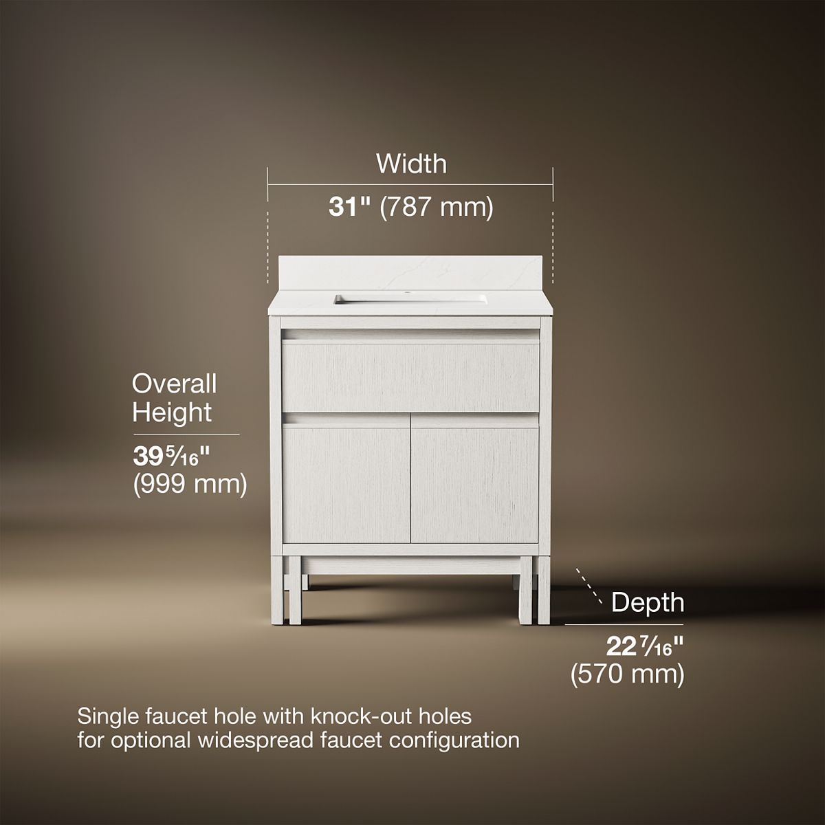 3/4 view of product with dimensions