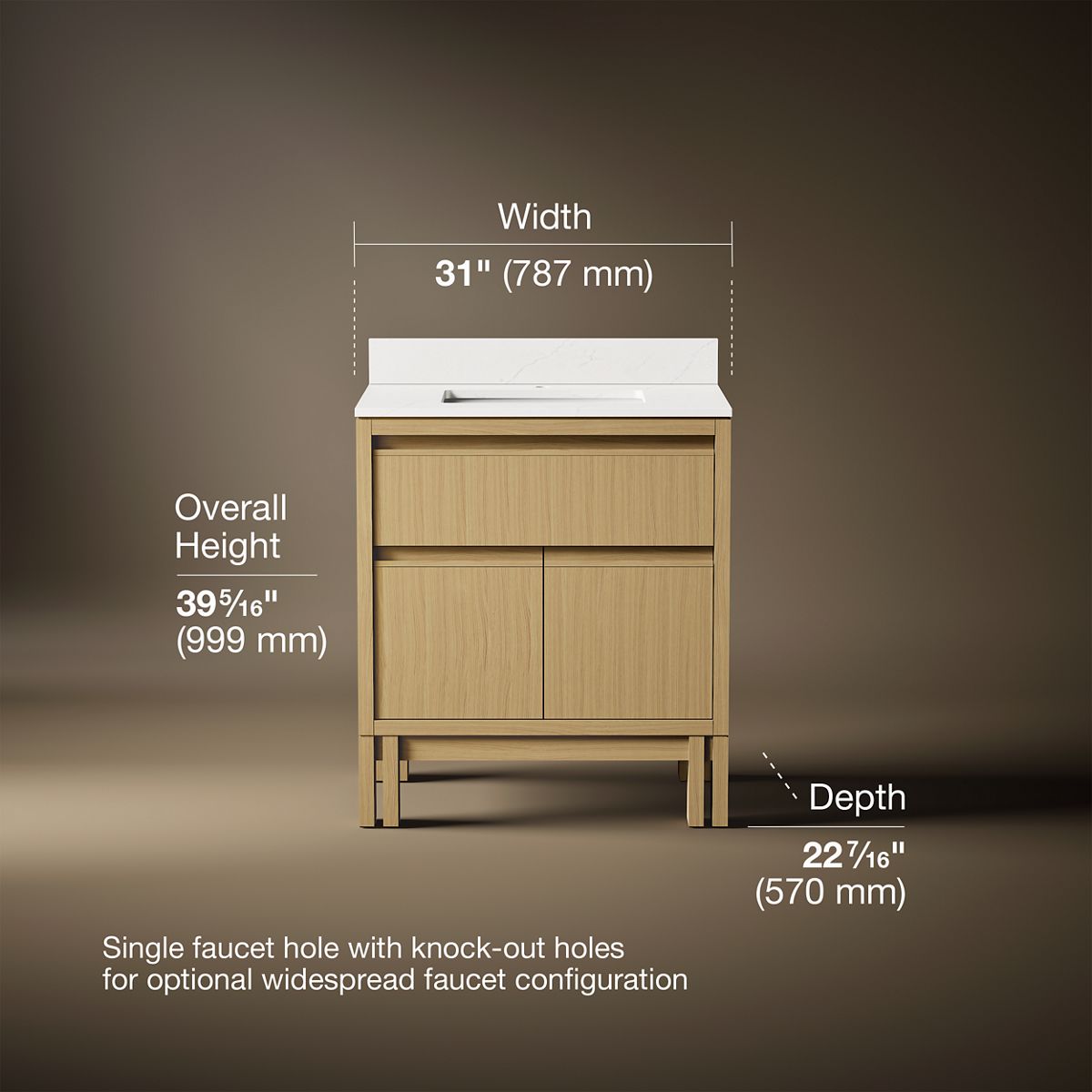 3/4 view of product with dimensions