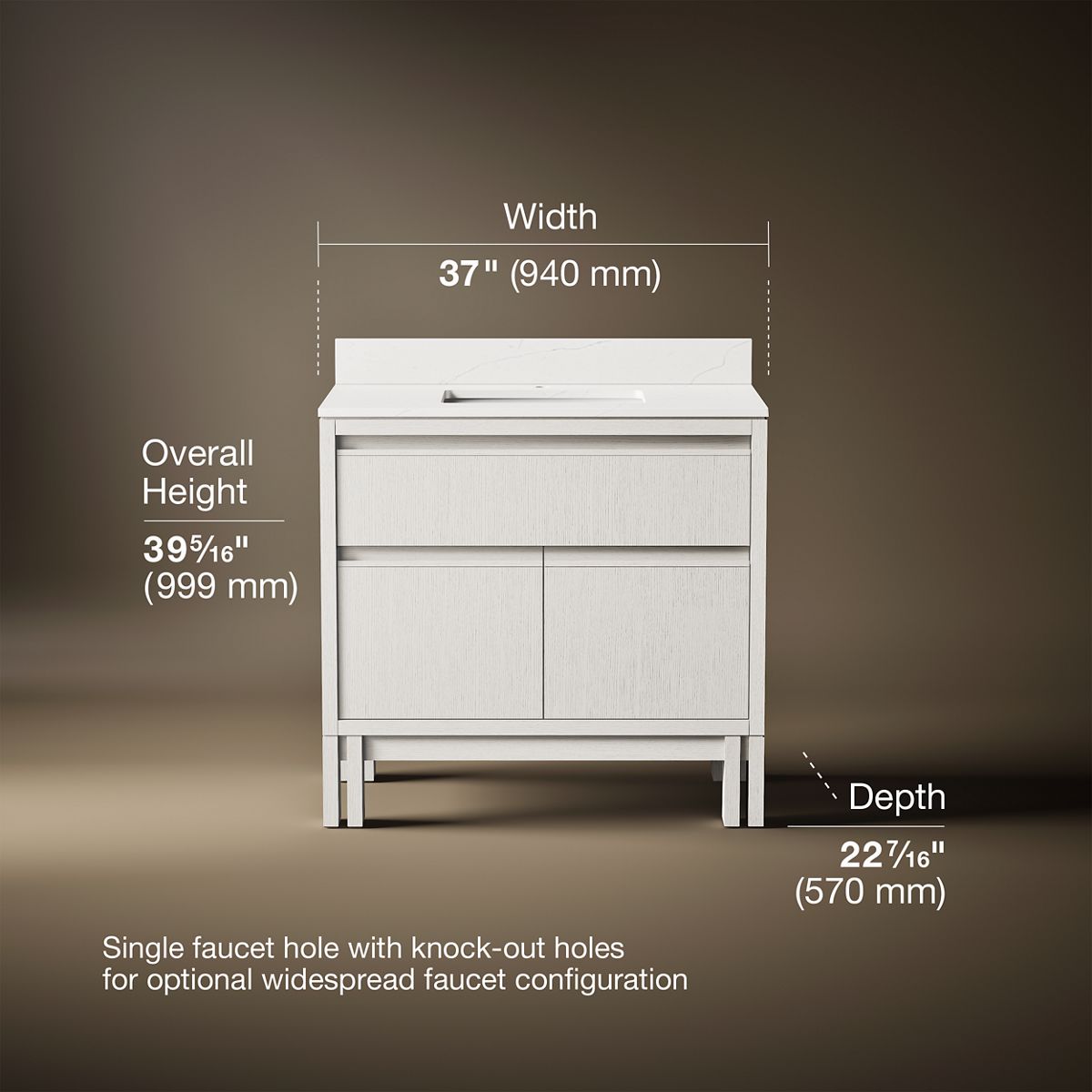 3/4 view of product with dimensions