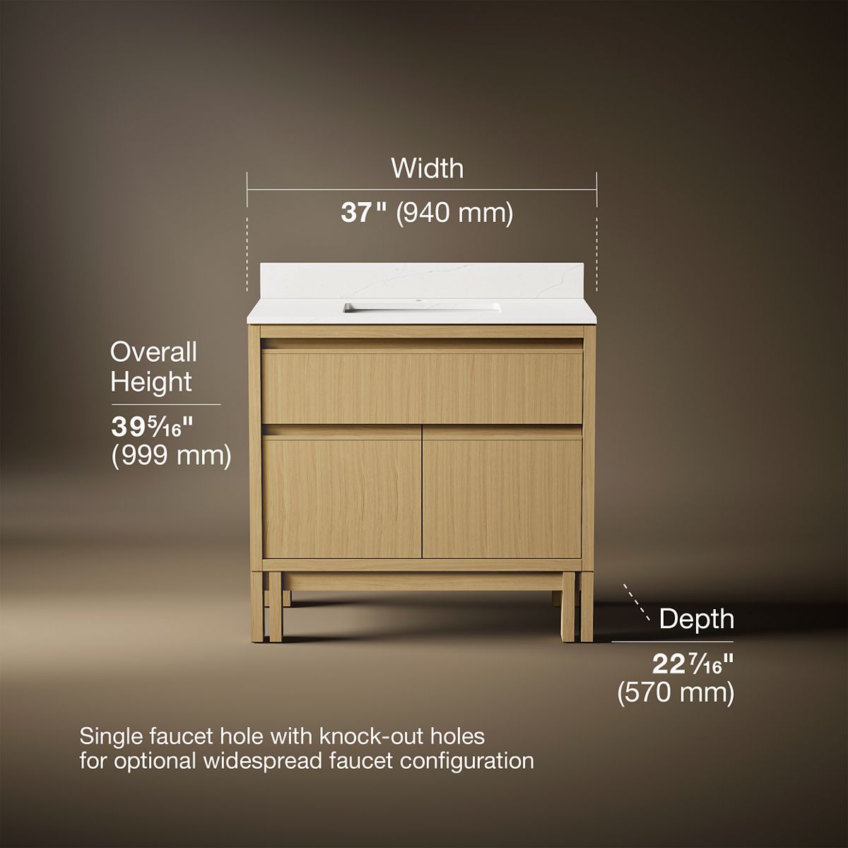 3/4 view of product with dimensions