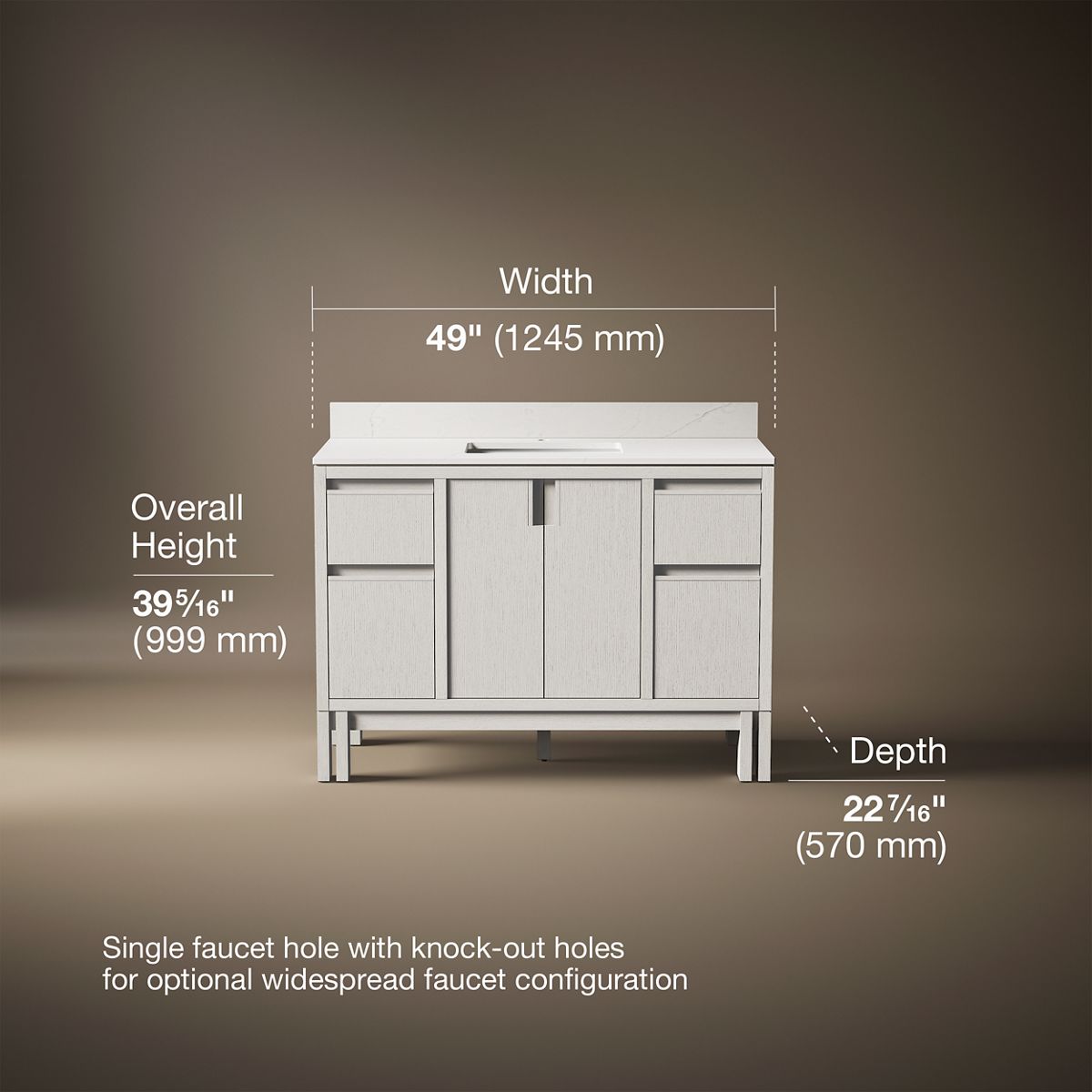 3/4 view of product with dimensions