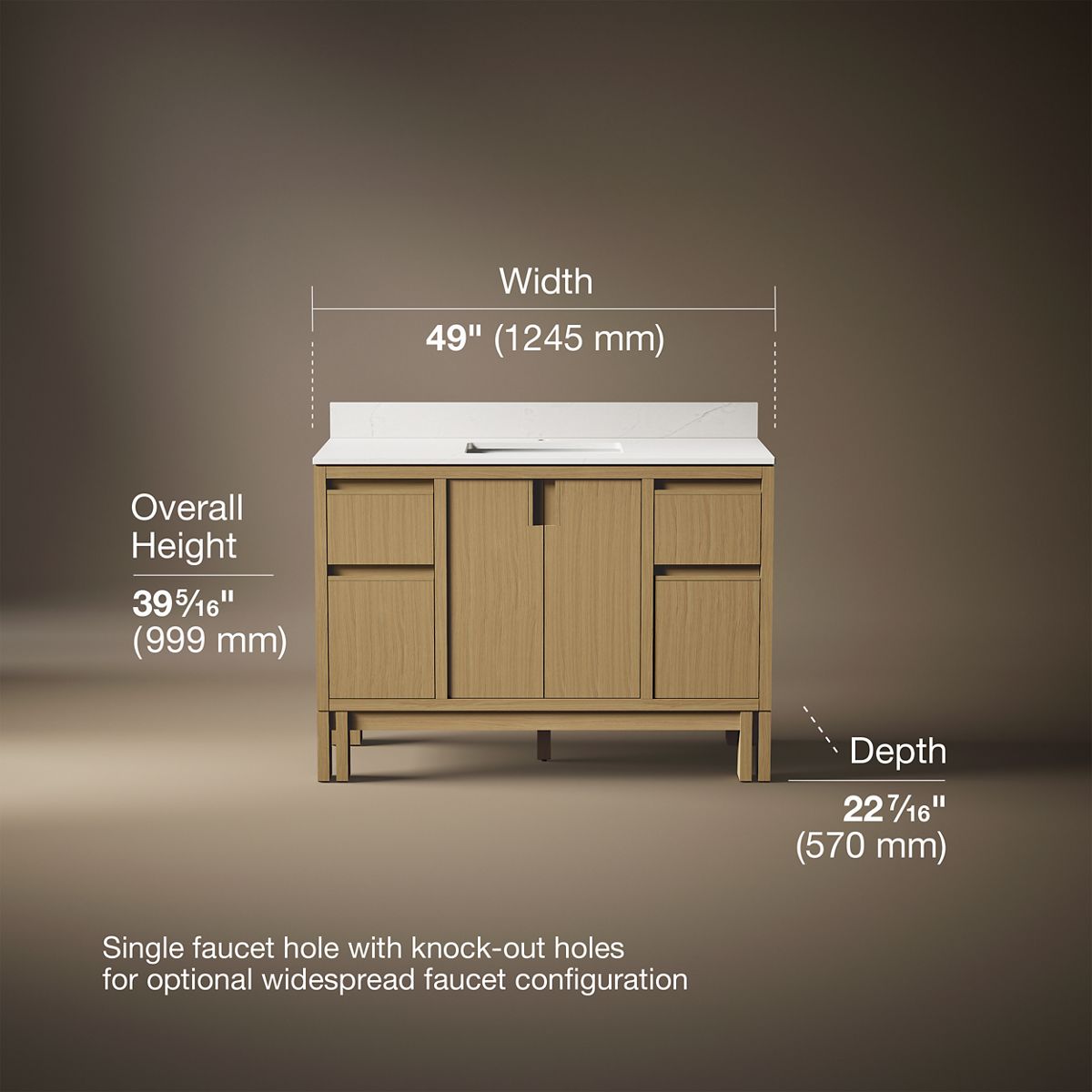 3/4 view of product with dimensions