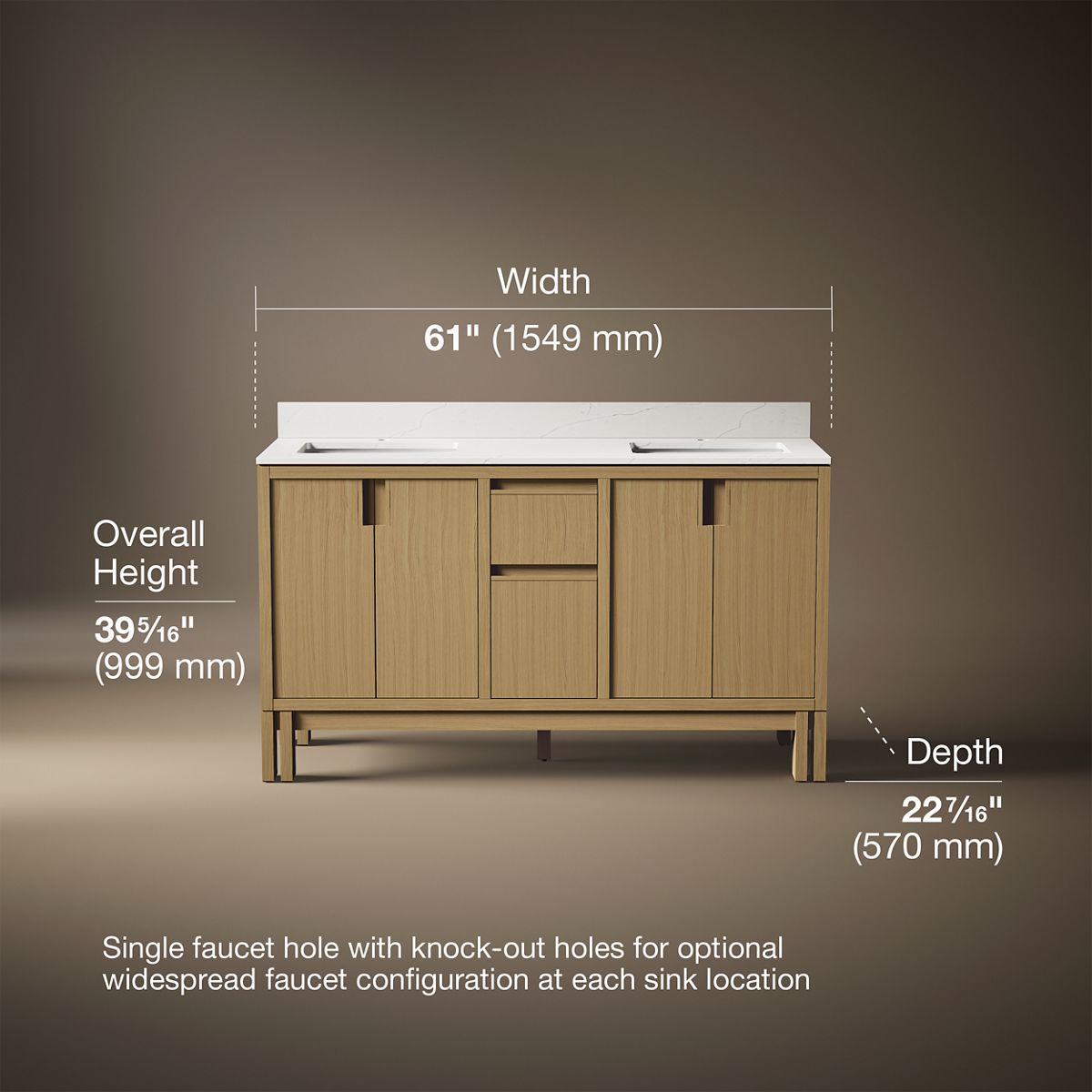 3/4 view of product with dimensions