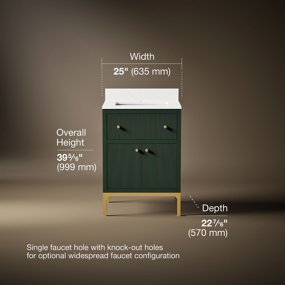 3/4 view of product with dimensions