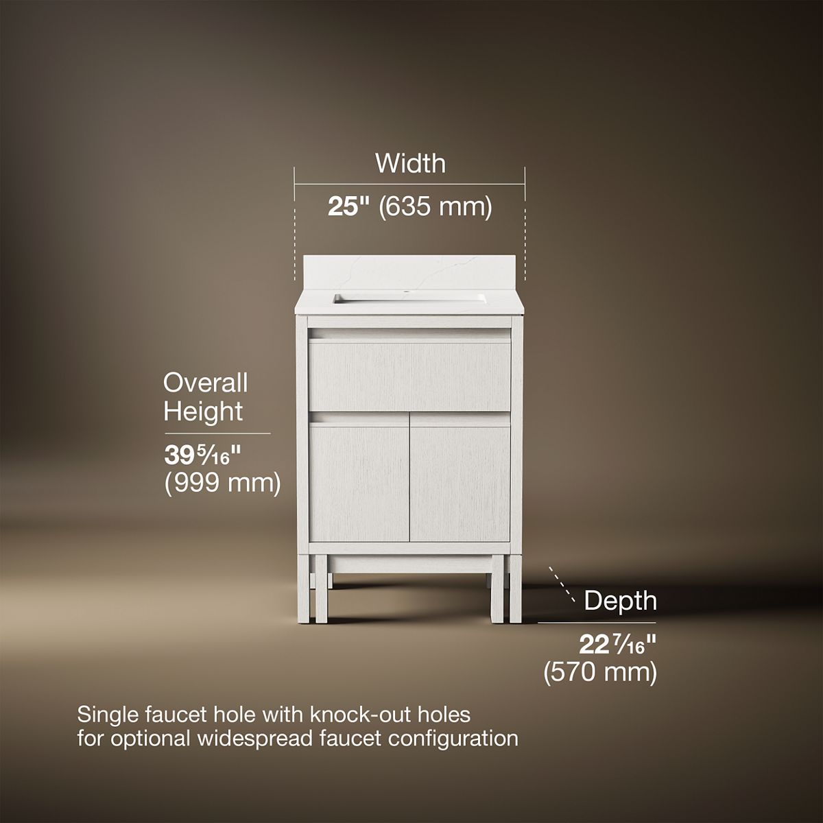 3/4 view of product with dimensions