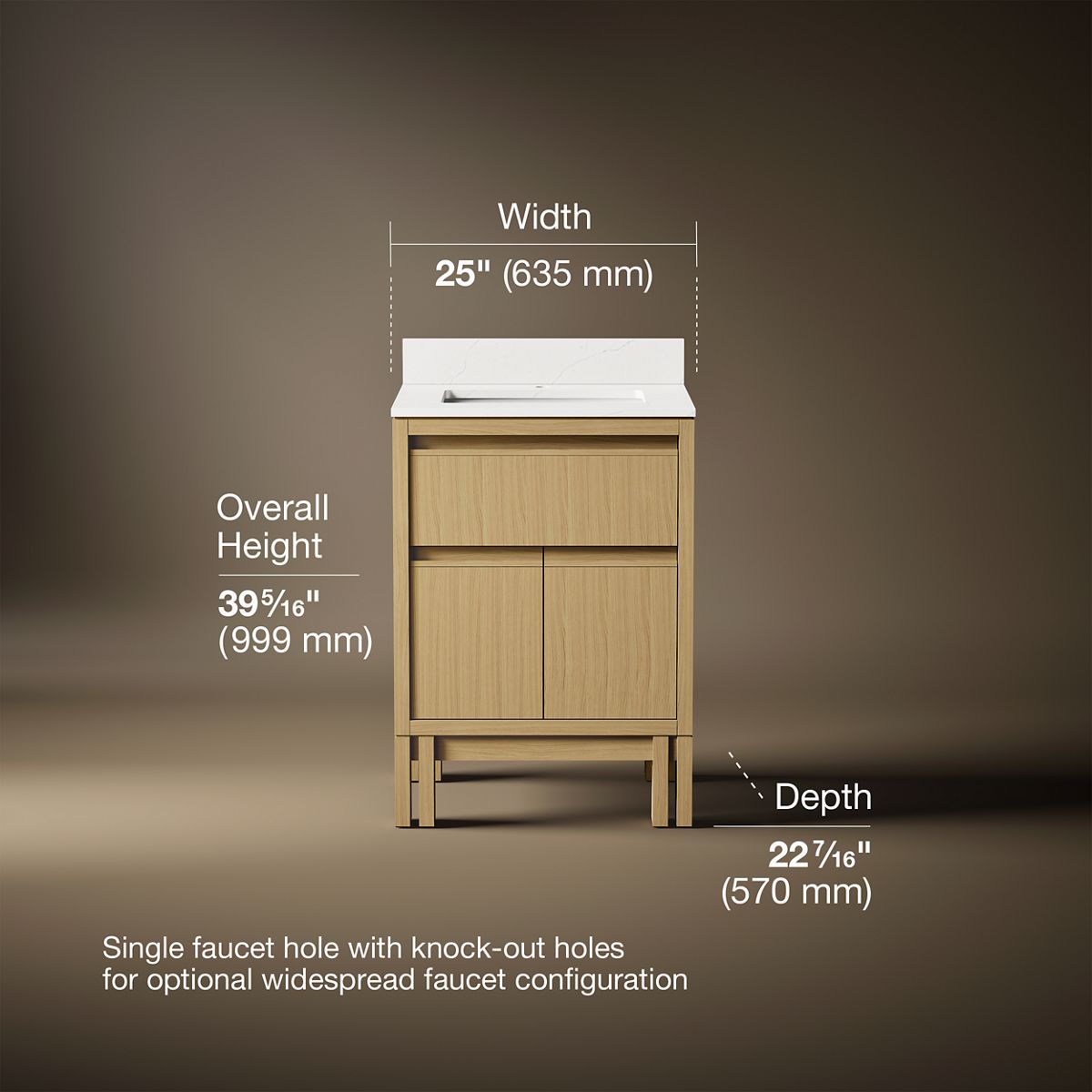 3/4 view of product with dimensions