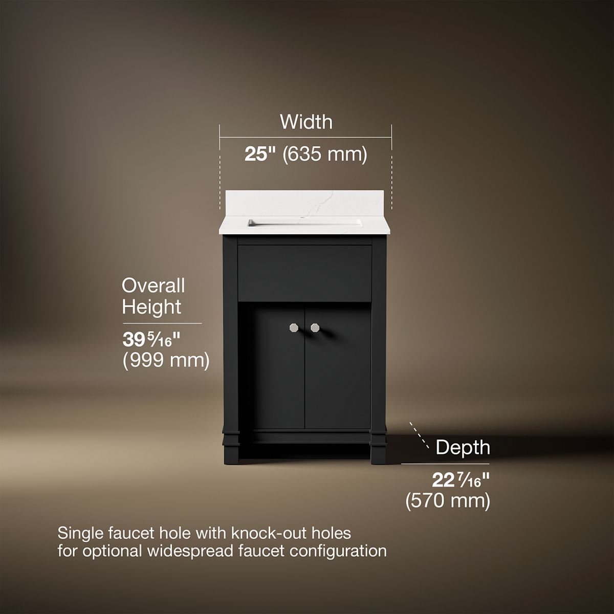 3/4 view of product with dimensions