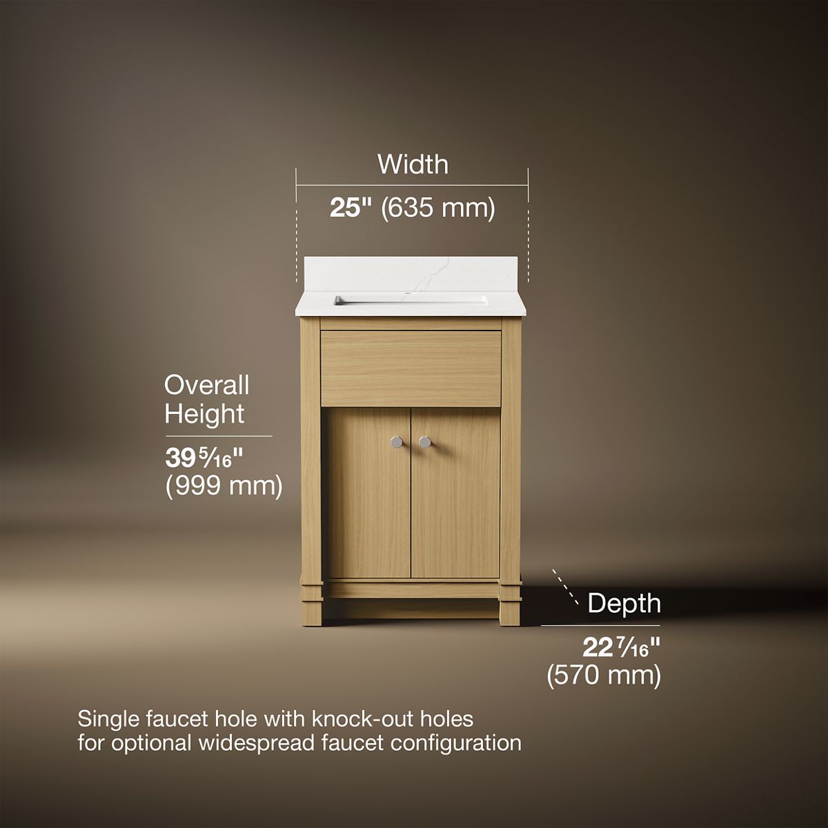 3/4 view of product with dimensions