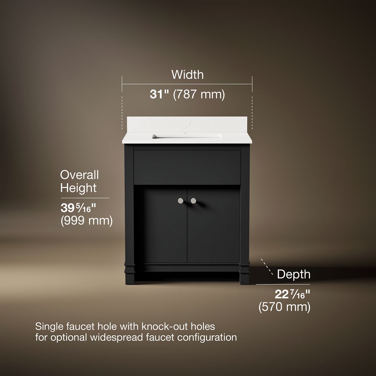 3/4 view of product with dimensions