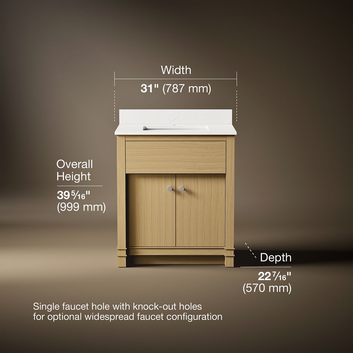 3/4 view of product with dimensions