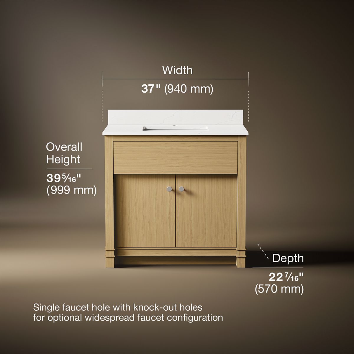 3/4 view of product with dimensions