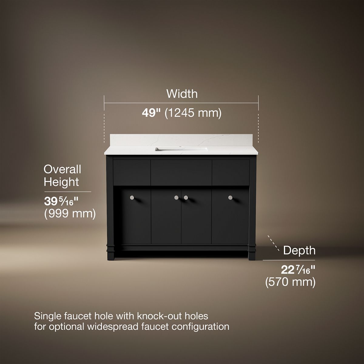 3/4 view of product with dimensions