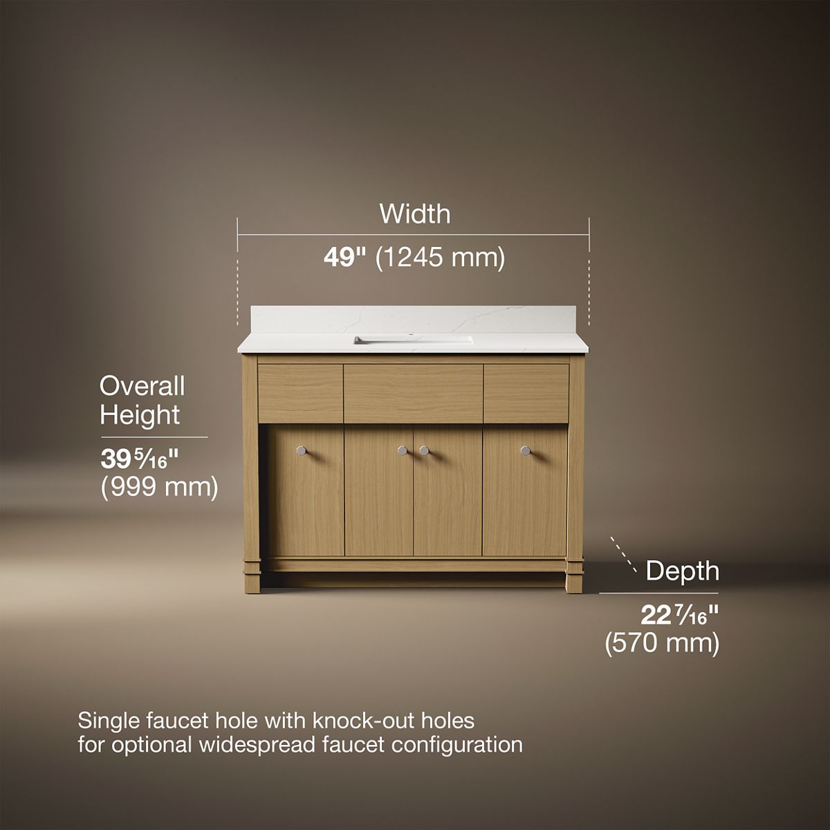 3/4 view of product with dimensions