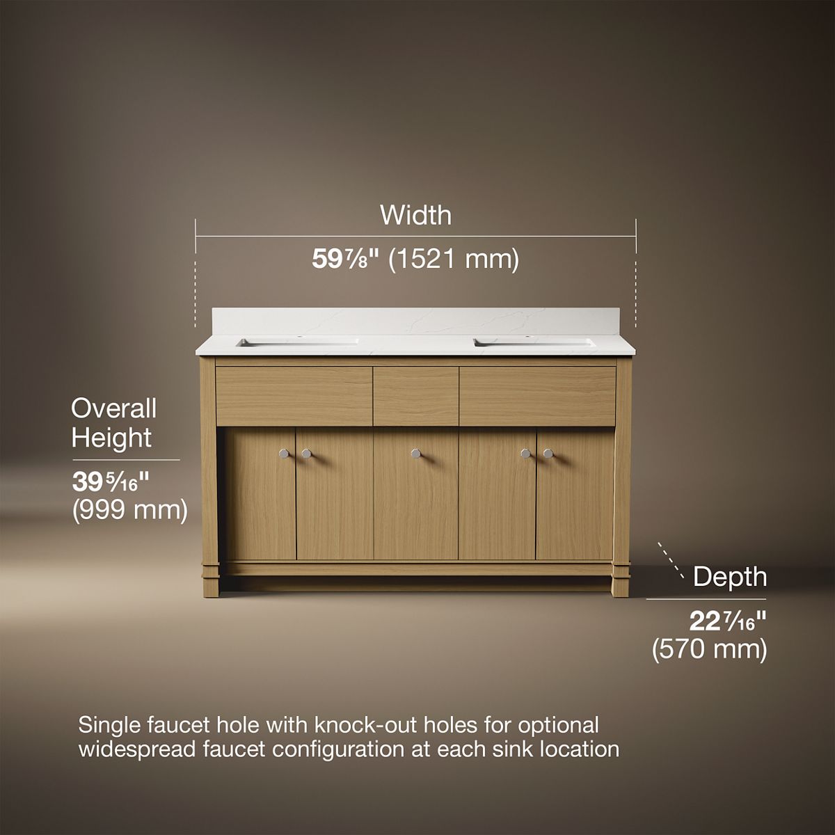 3/4 view of product with dimensions