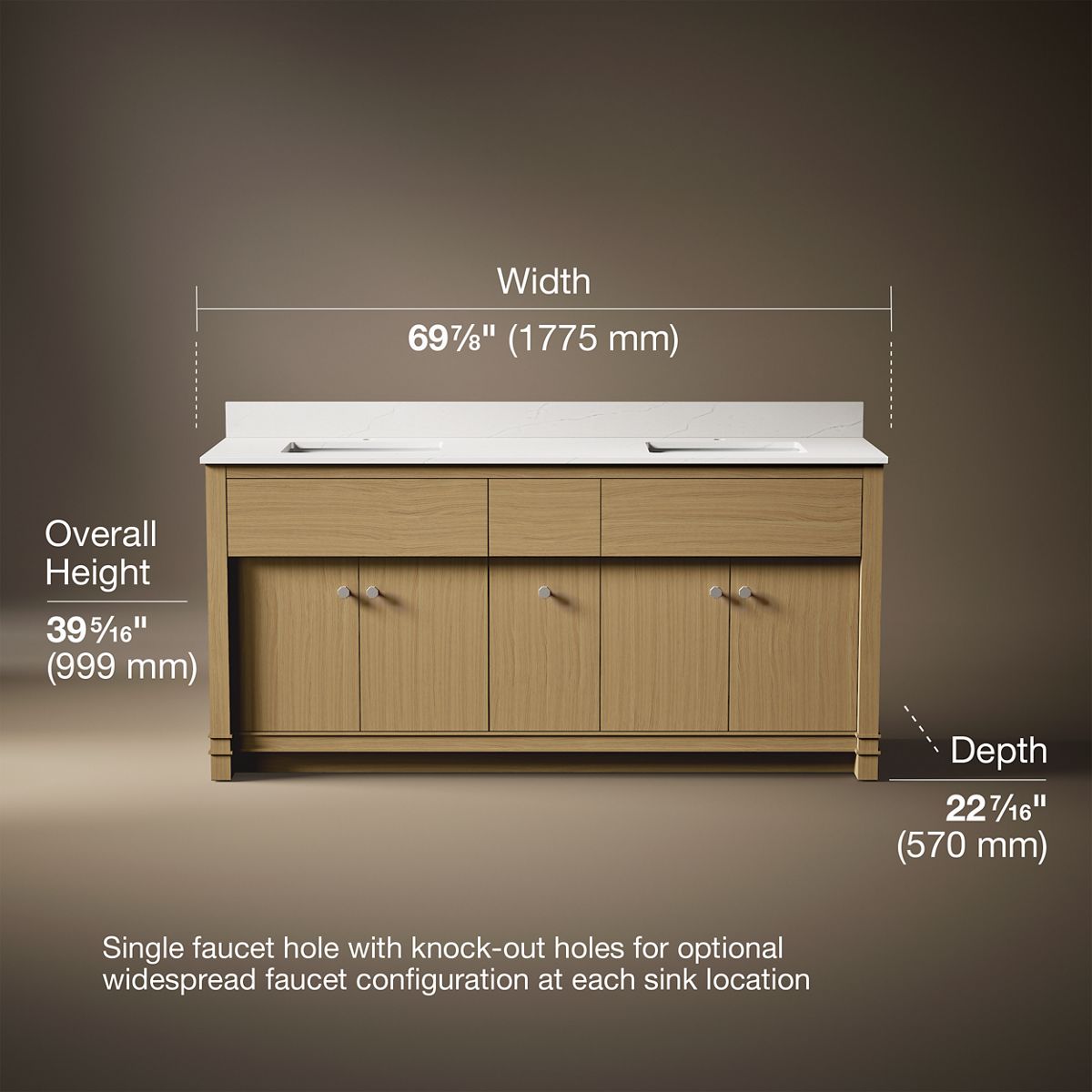 3/4 view of product with dimensions