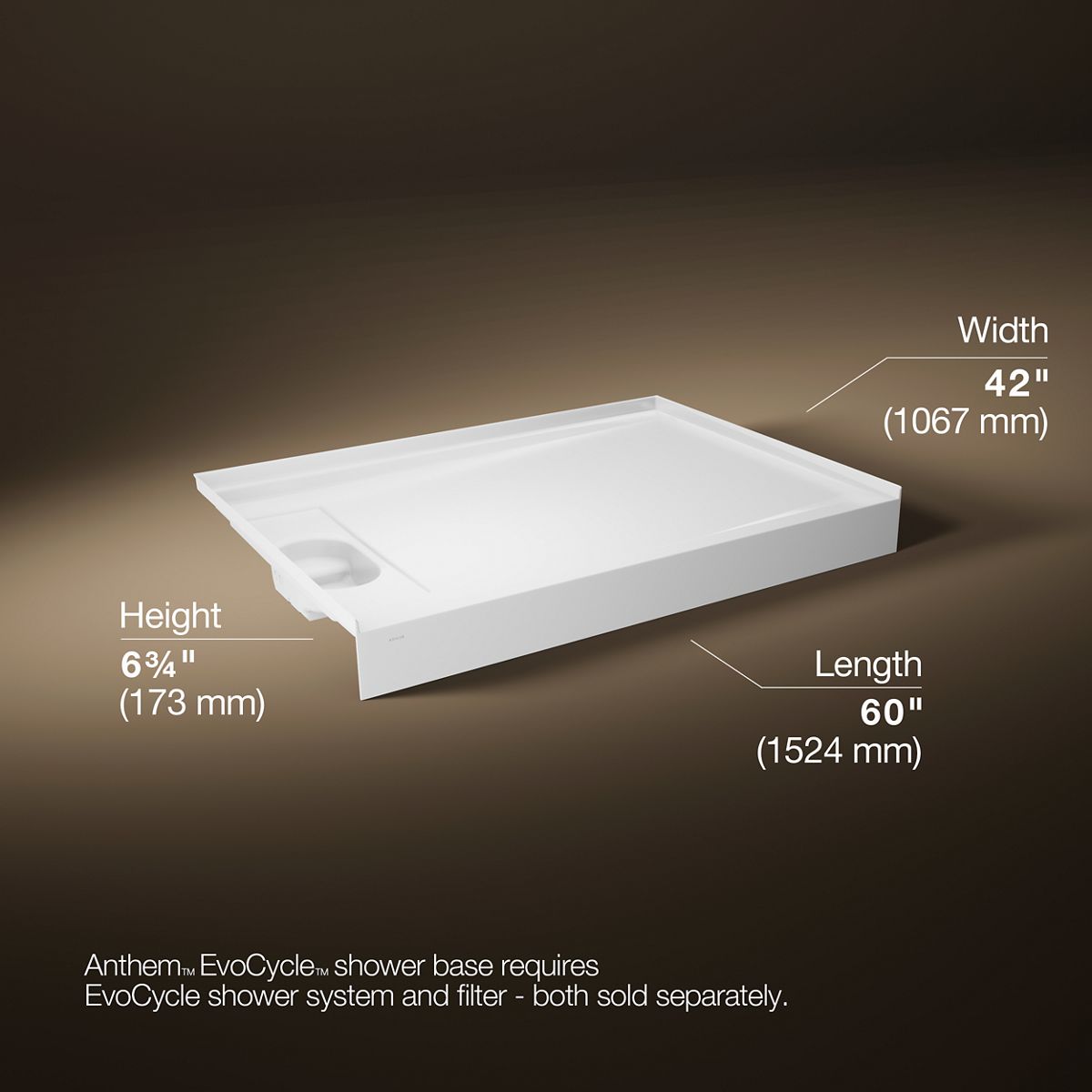 3/4 view of product with dimensions