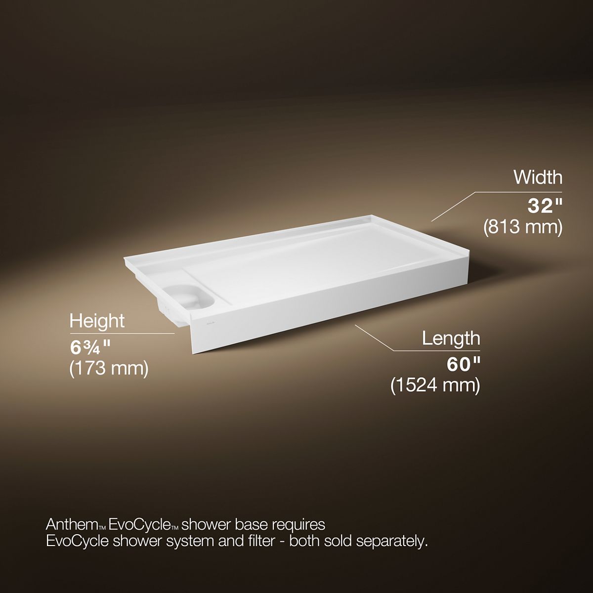 3/4 view of product with dimensions