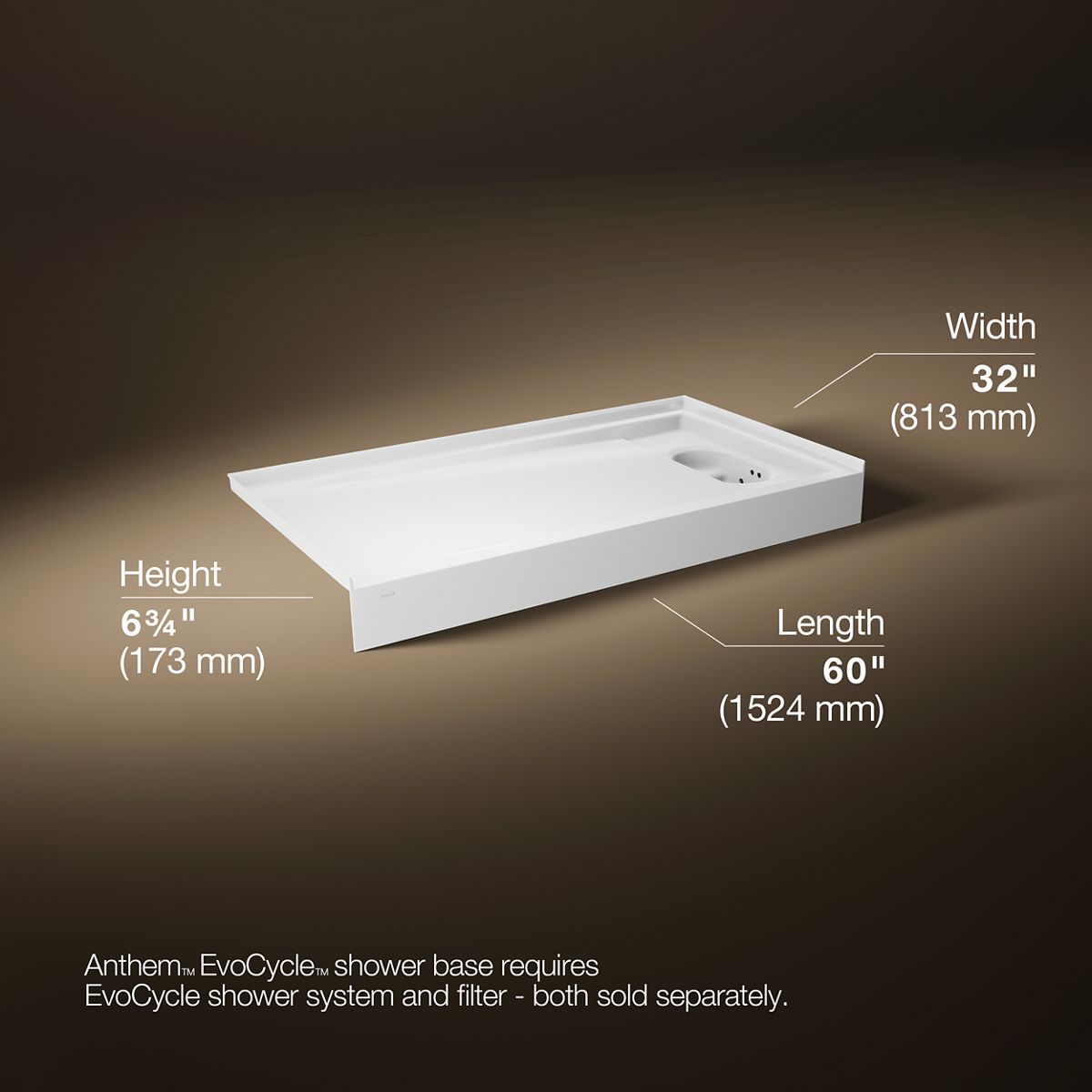 3/4 view of product with dimensions