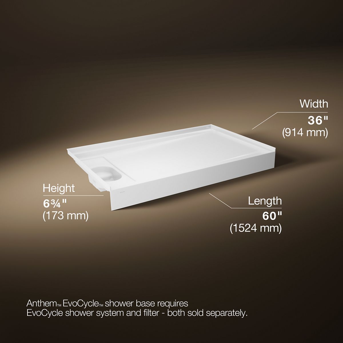 3/4 view of product with dimensions