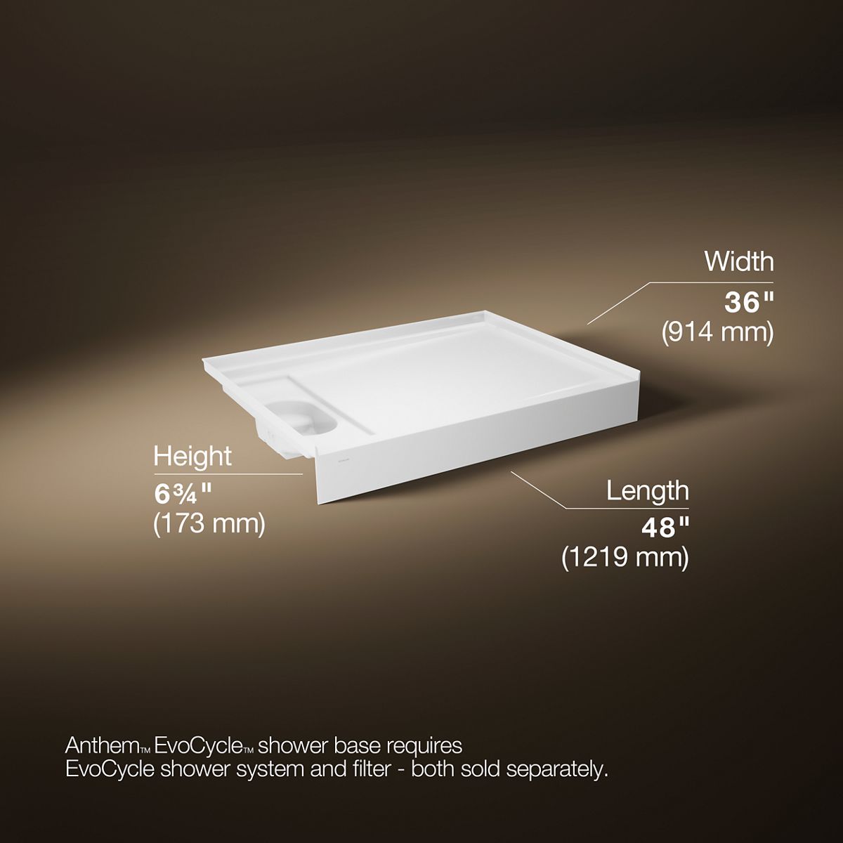 3/4 view of product with dimensions