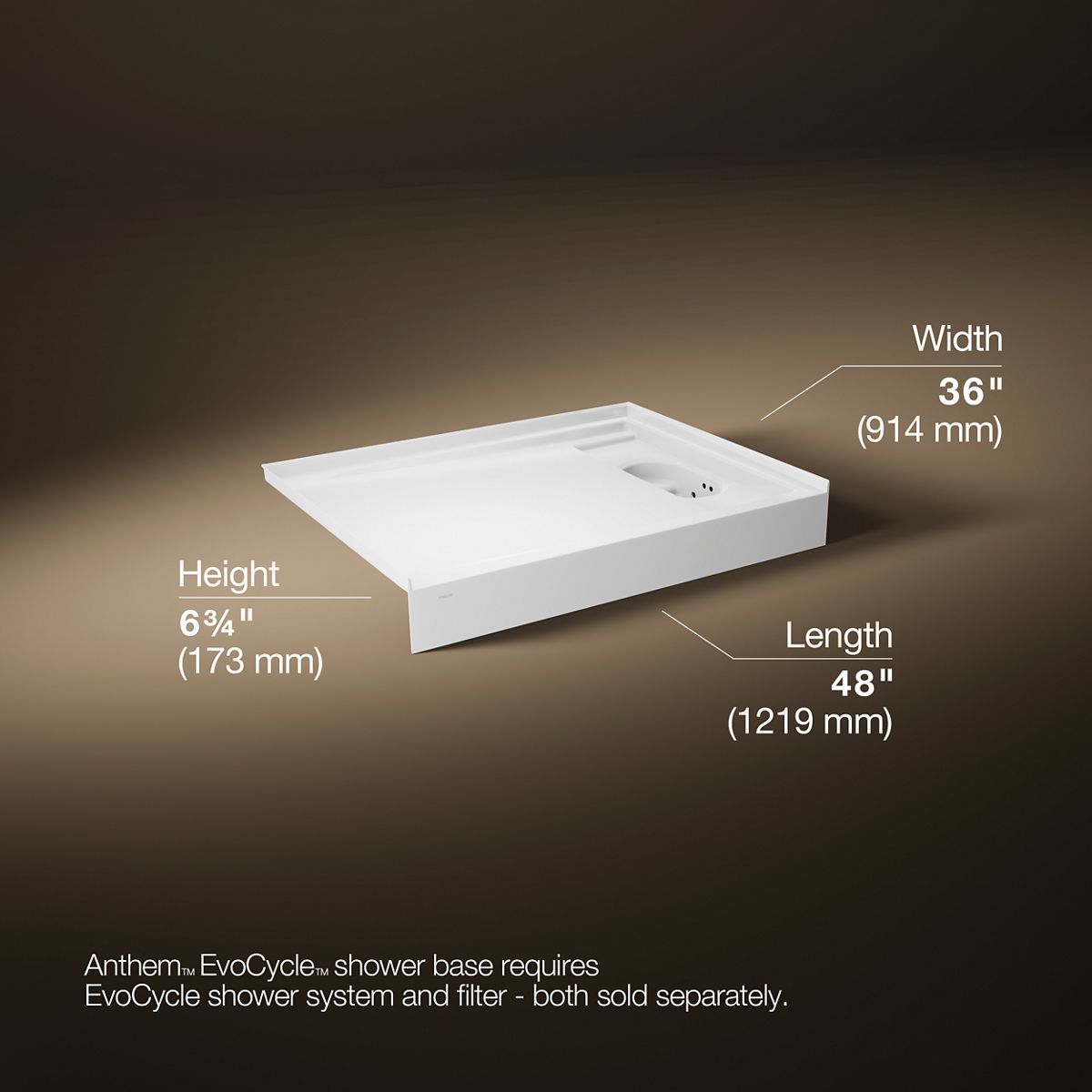 3/4 view of product with dimensions