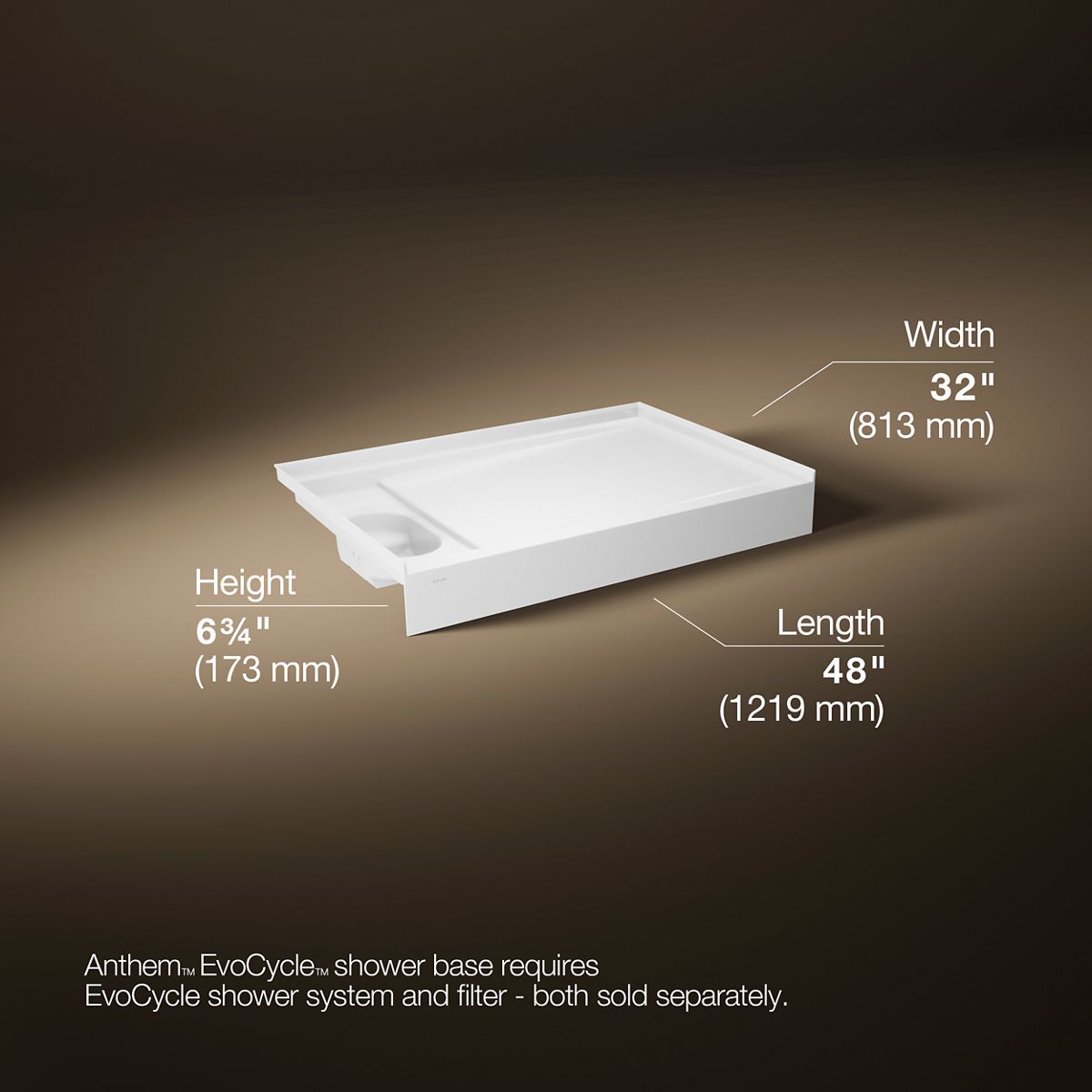 3/4 view of product with dimensions