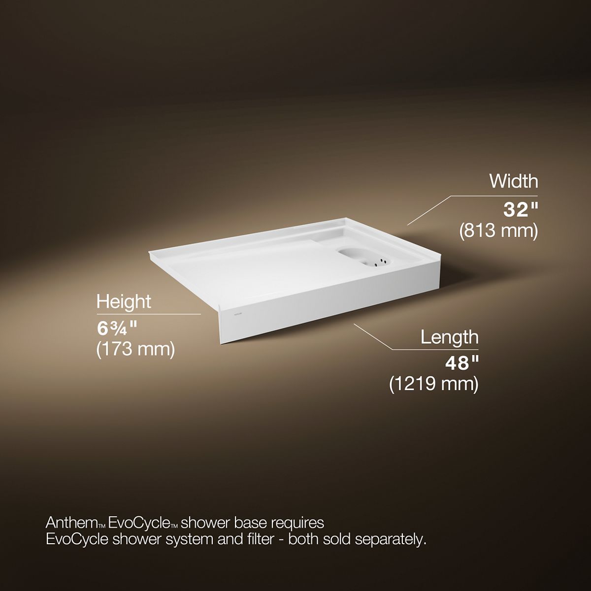 3/4 view of product with dimensions