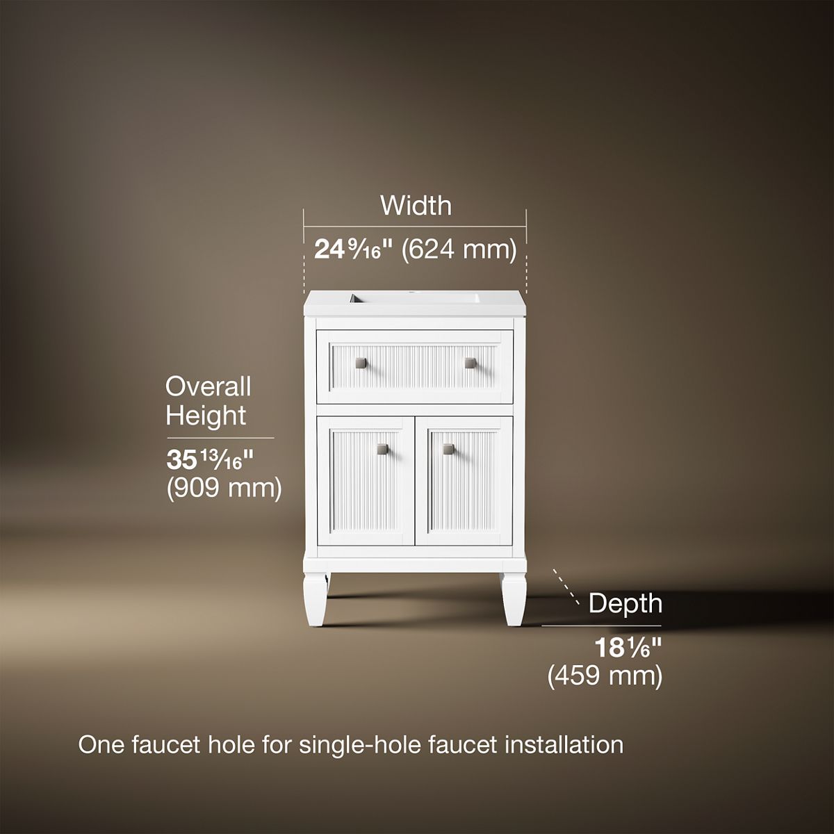3/4 view of product with dimensions