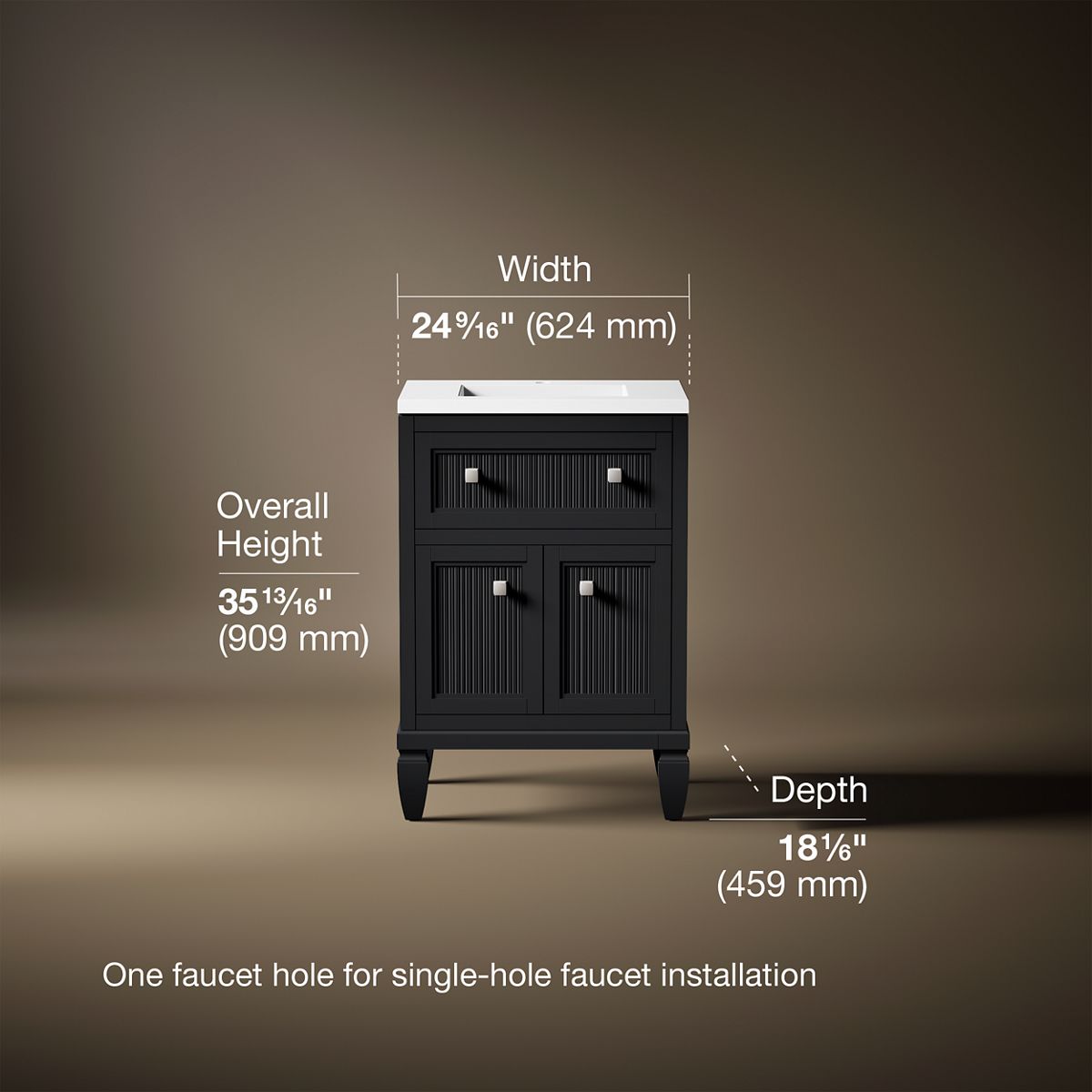 3/4 view of product with dimensions