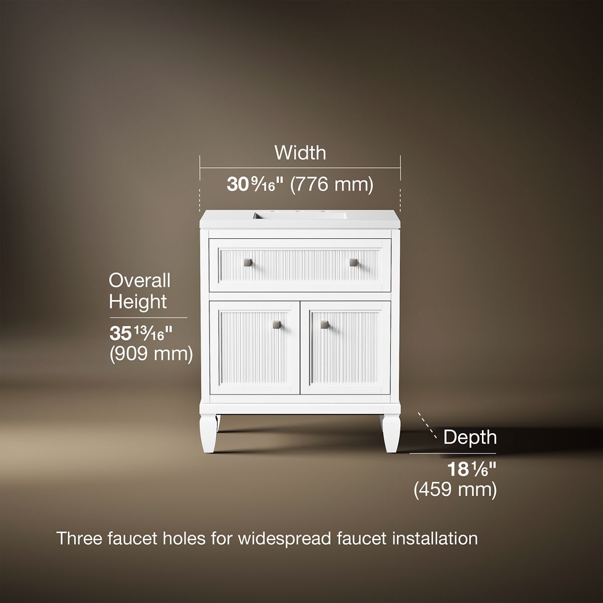3/4 view of product with dimensions