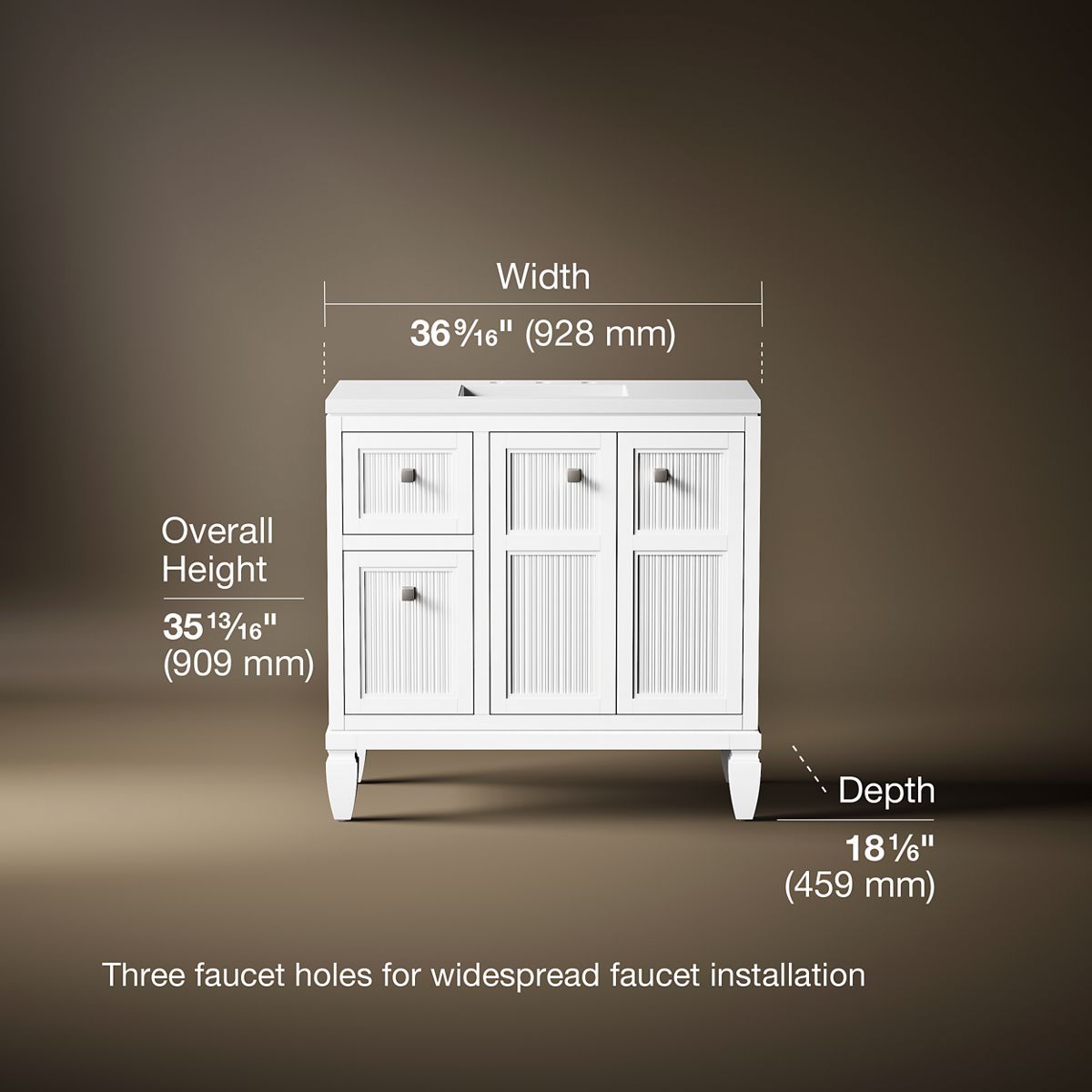 3/4 view of product with dimensions