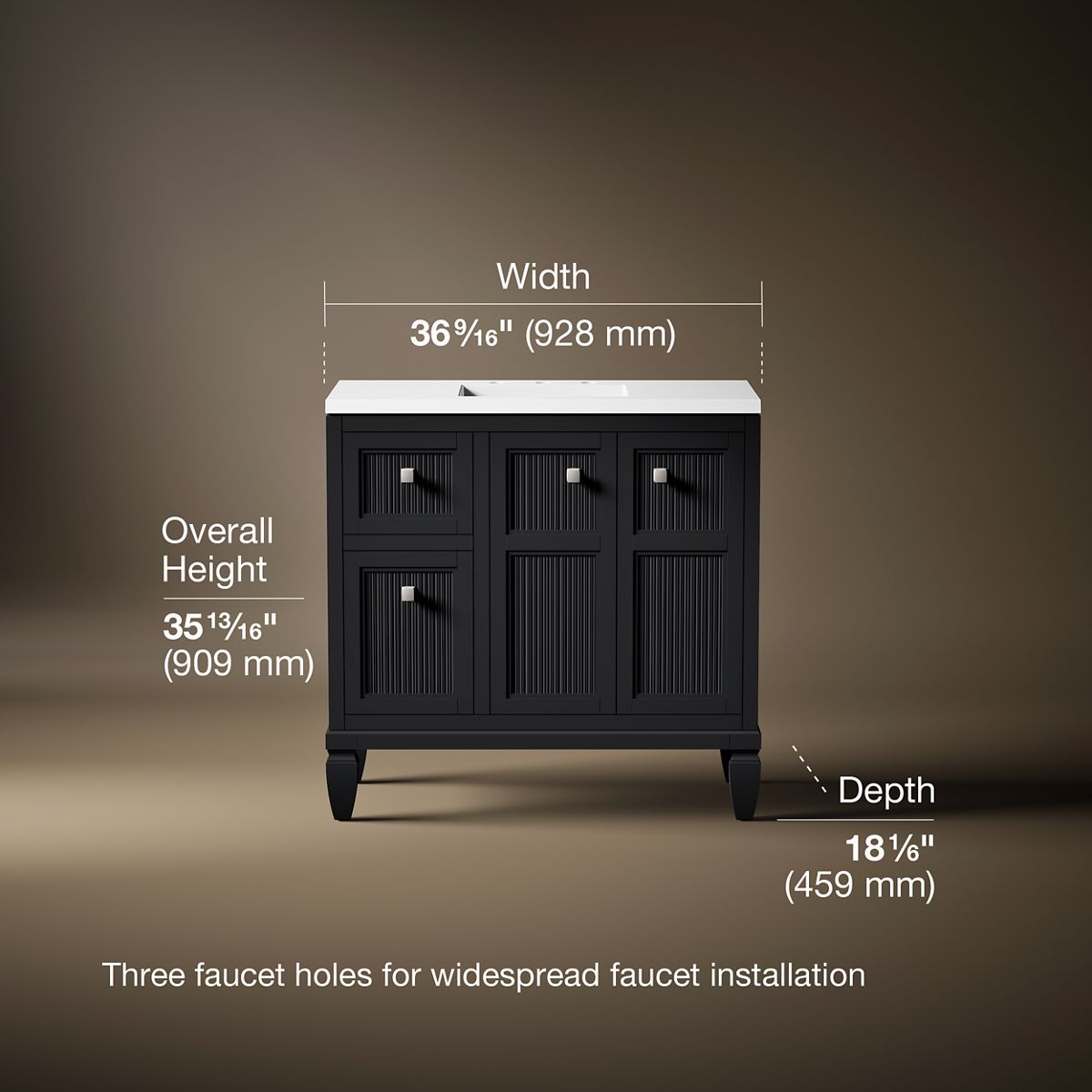 3/4 view of product with dimensions