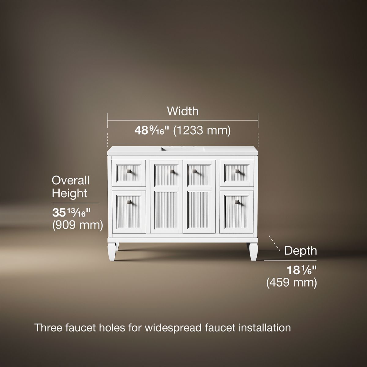3/4 view of product with dimensions