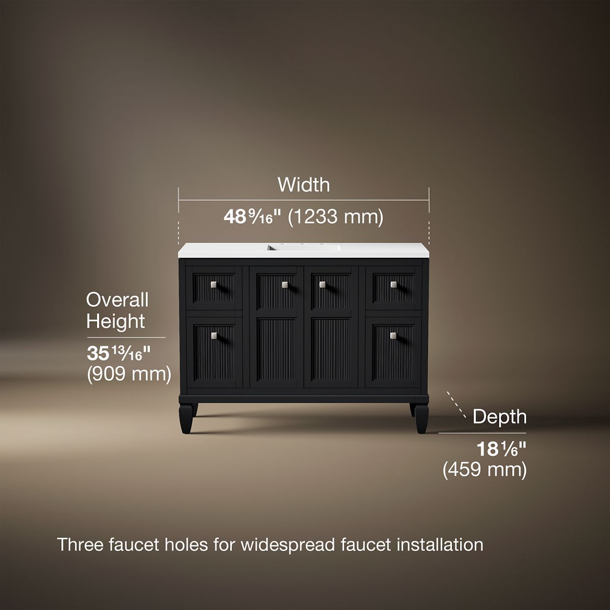 3/4 view of product with dimensions