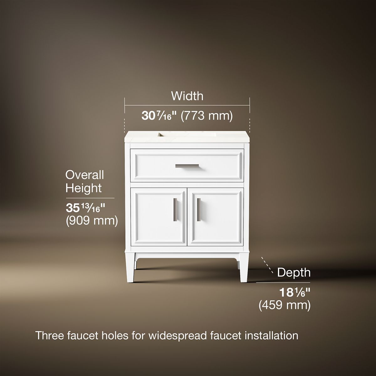 3/4 view of product with dimensions