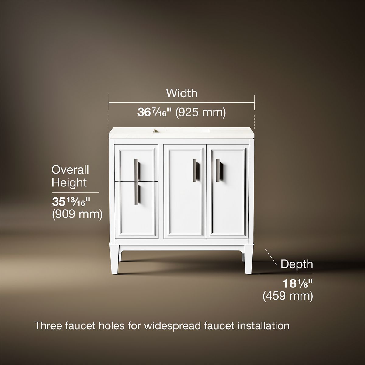 3/4 view of product with dimensions