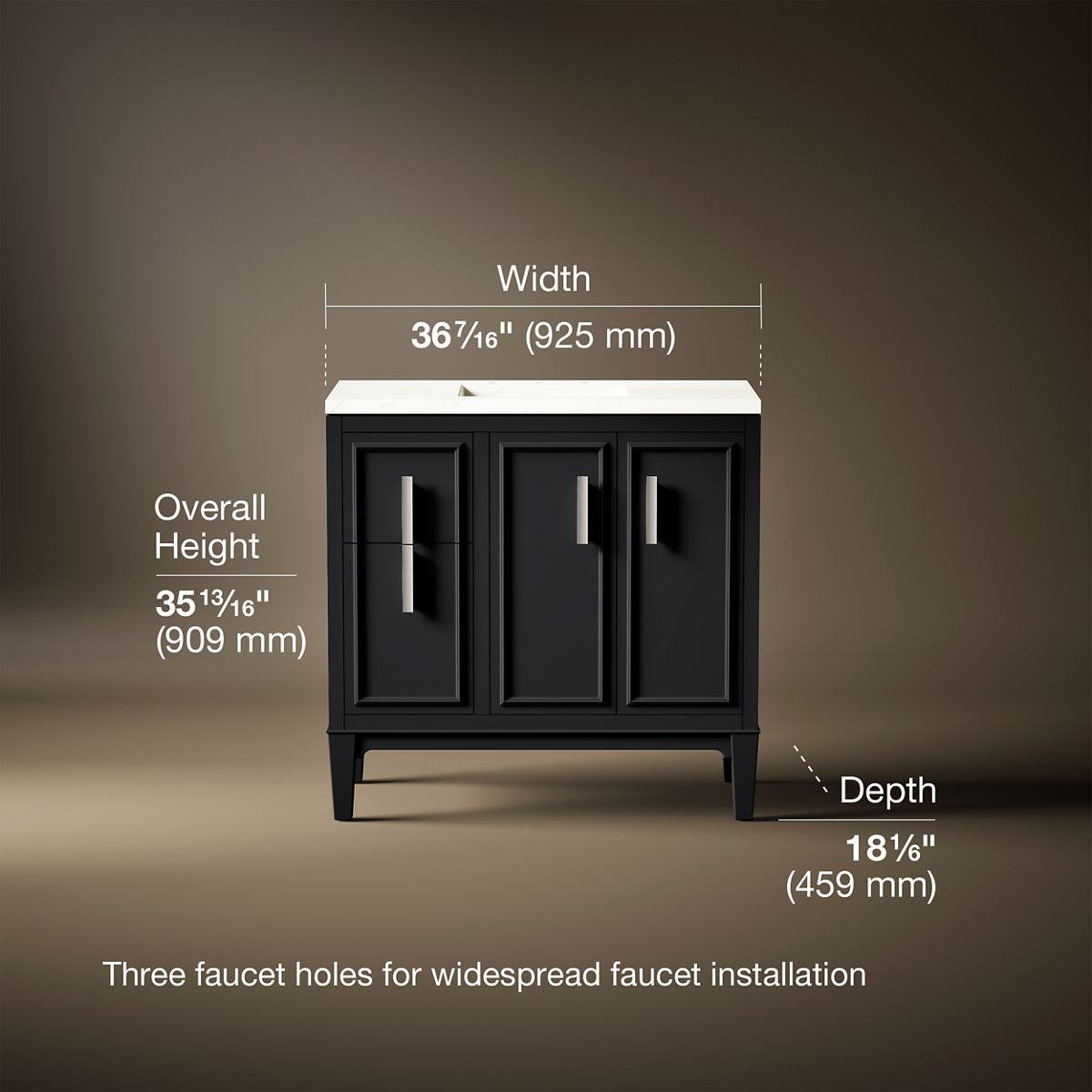 3/4 view of product with dimensions