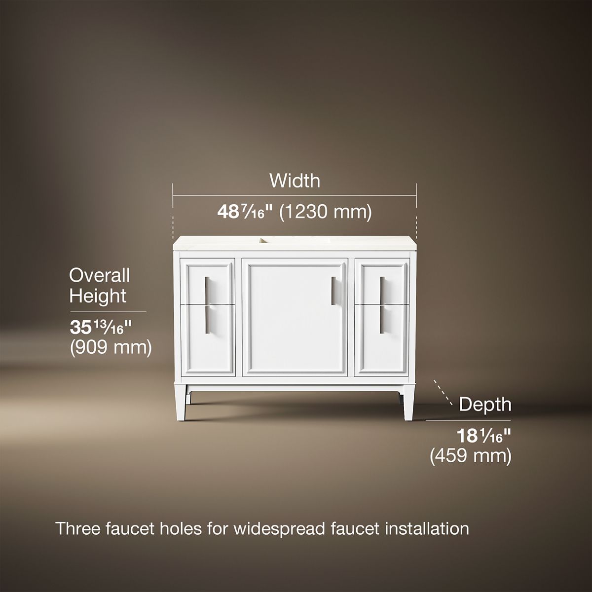3/4 view of product with dimensions