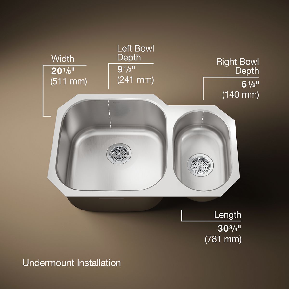 3/4 view of product with dimensions