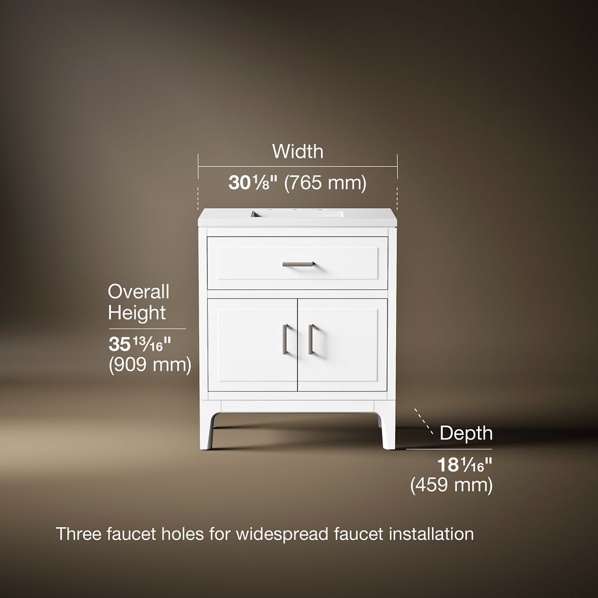 3/4 view of product with dimensions