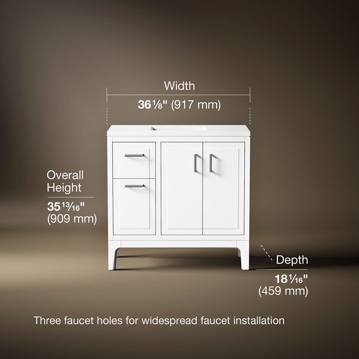 3/4 view of product with dimensions