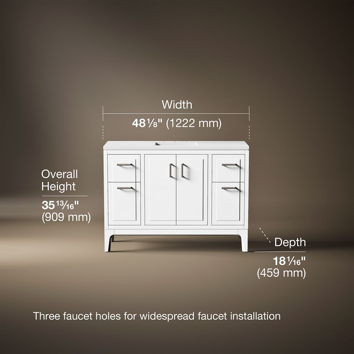 3/4 view of product with dimensions