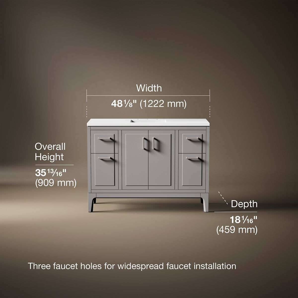 3/4 view of product with dimensions