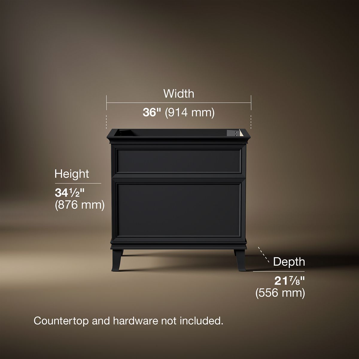 3/4 view of product with dimensions