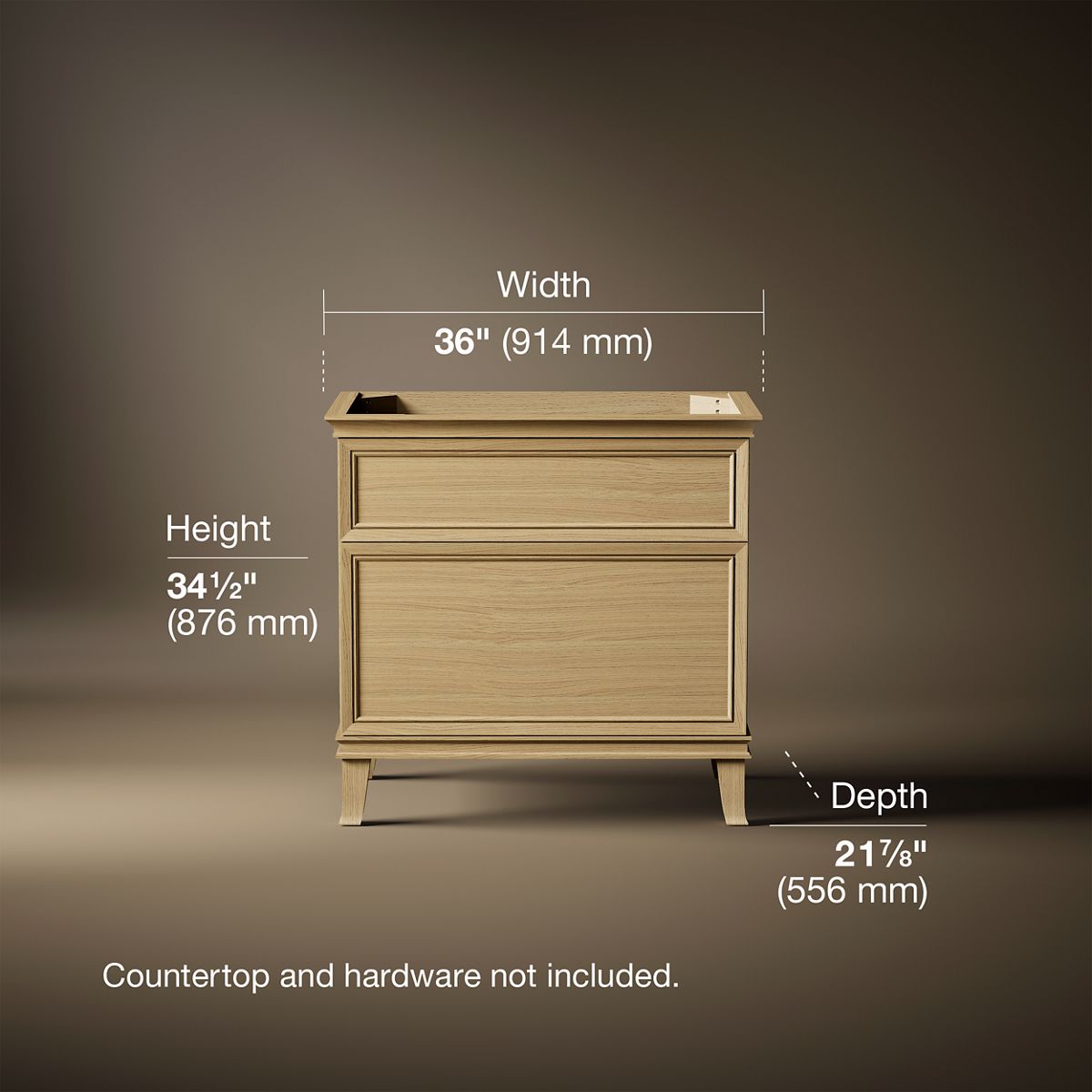 3/4 view of product with dimensions
