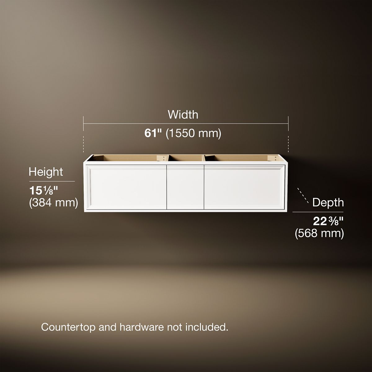 3/4 view of product with dimensions
