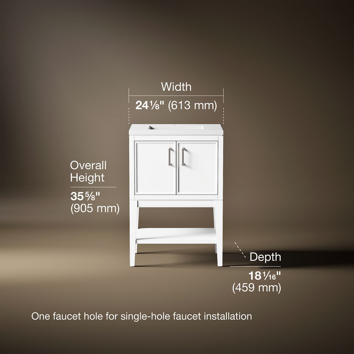 3/4 view of product with dimensions