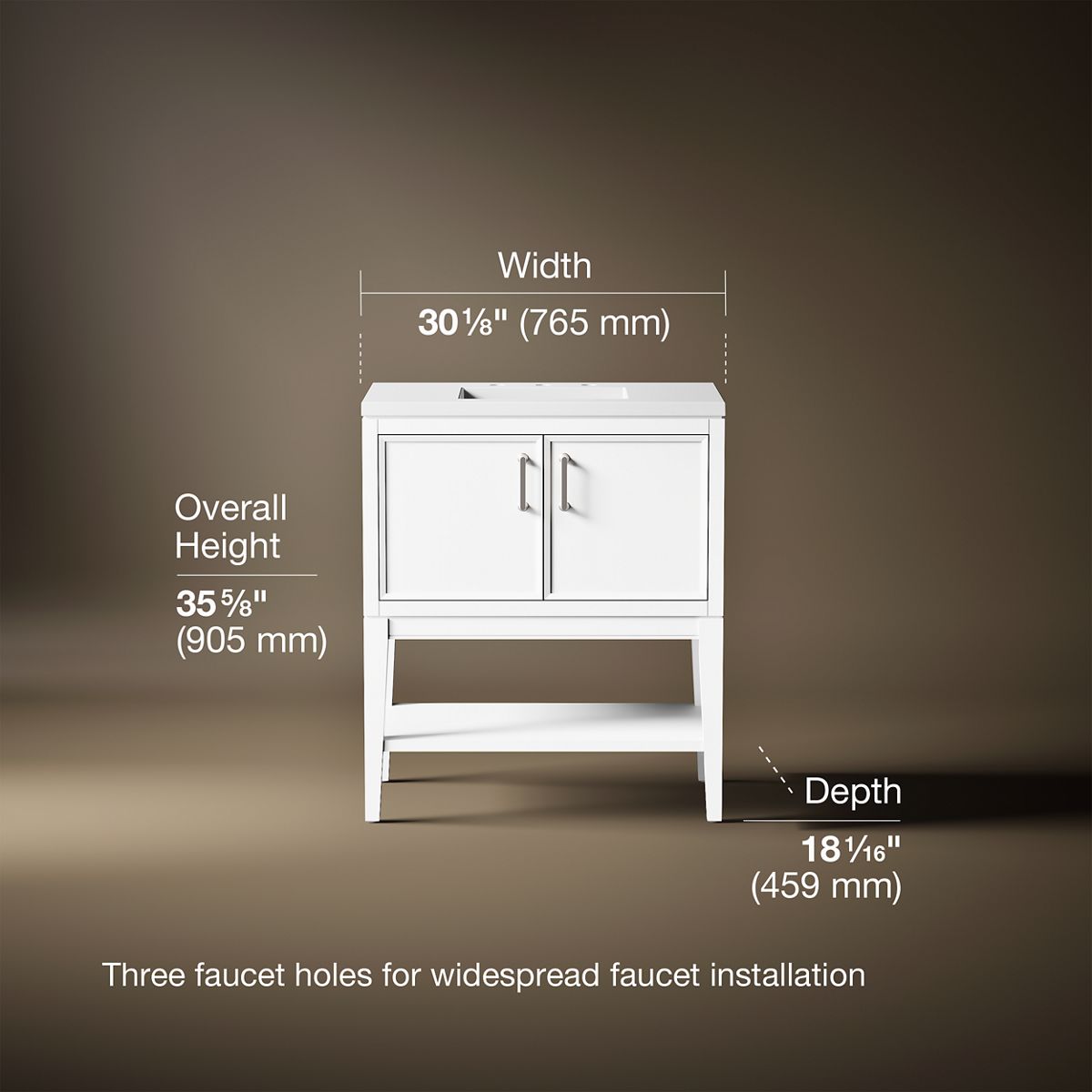 3/4 view of product with dimensions