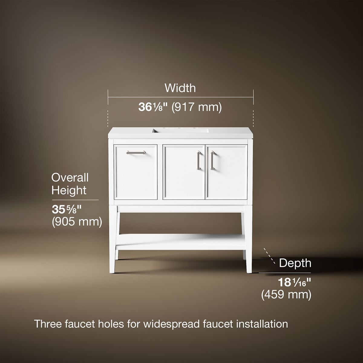 3/4 view of product with dimensions